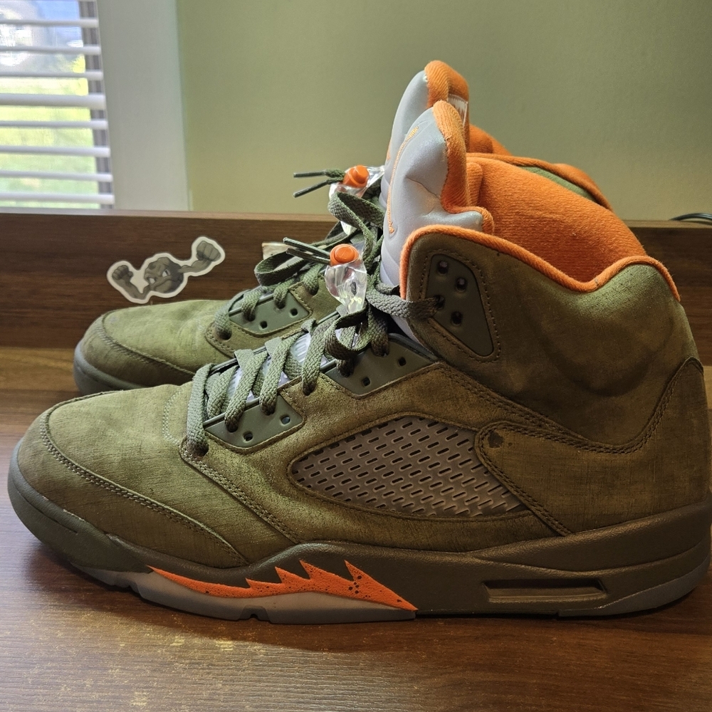Jordan Olive and Orange High-Top Sneakers